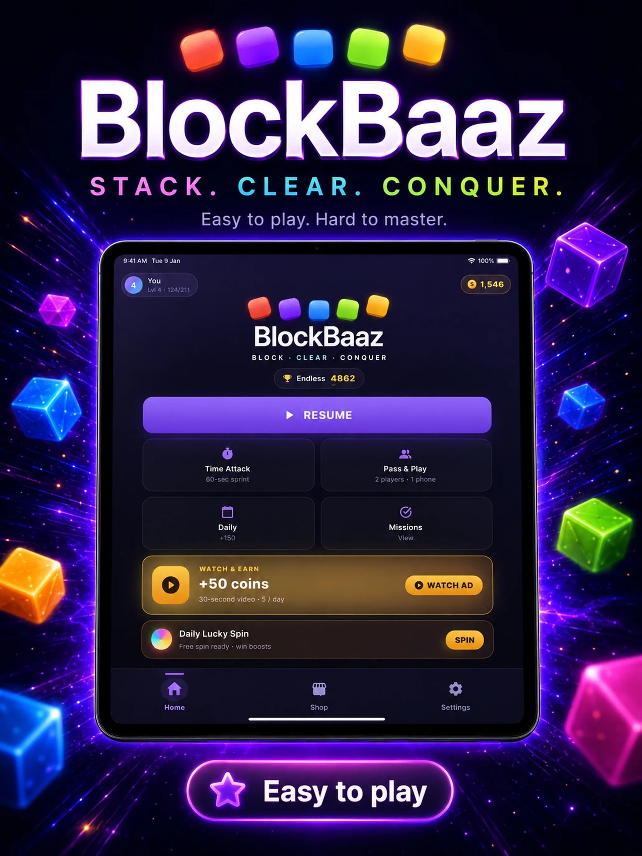 BlockBaaz on iPad, screen 1