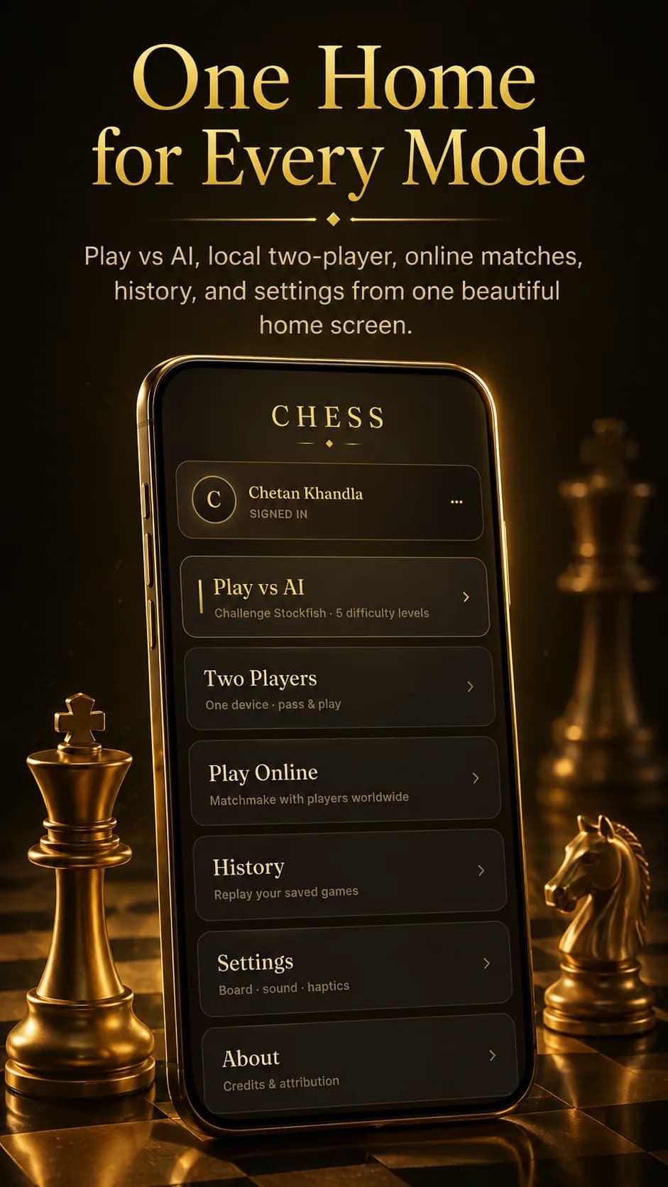 Black Gold Chess on Android phone, screen 2