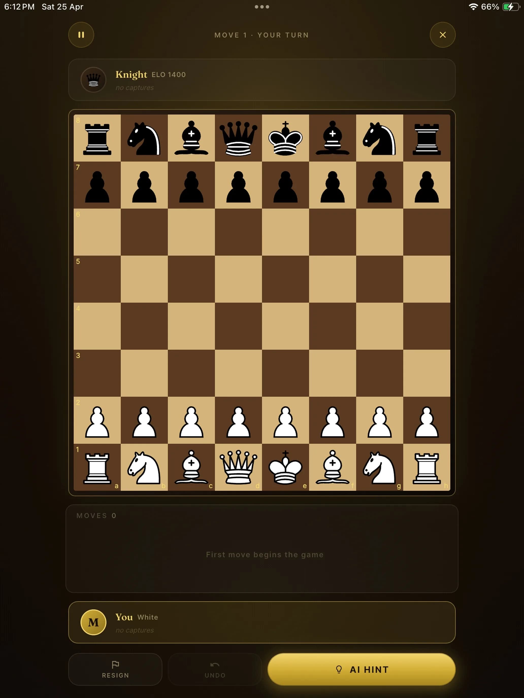 Black Gold Chess on iPad, screen 2