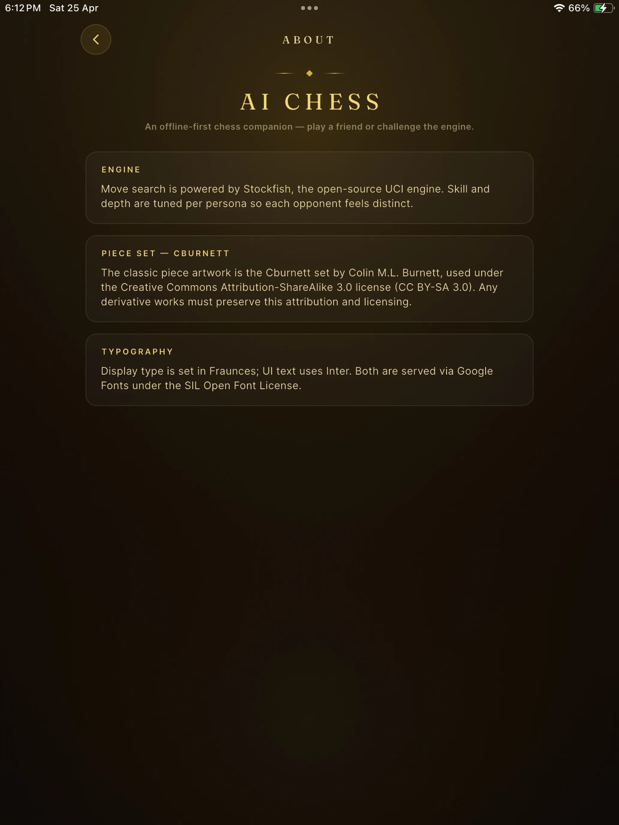Black Gold Chess on iPad, screen 4