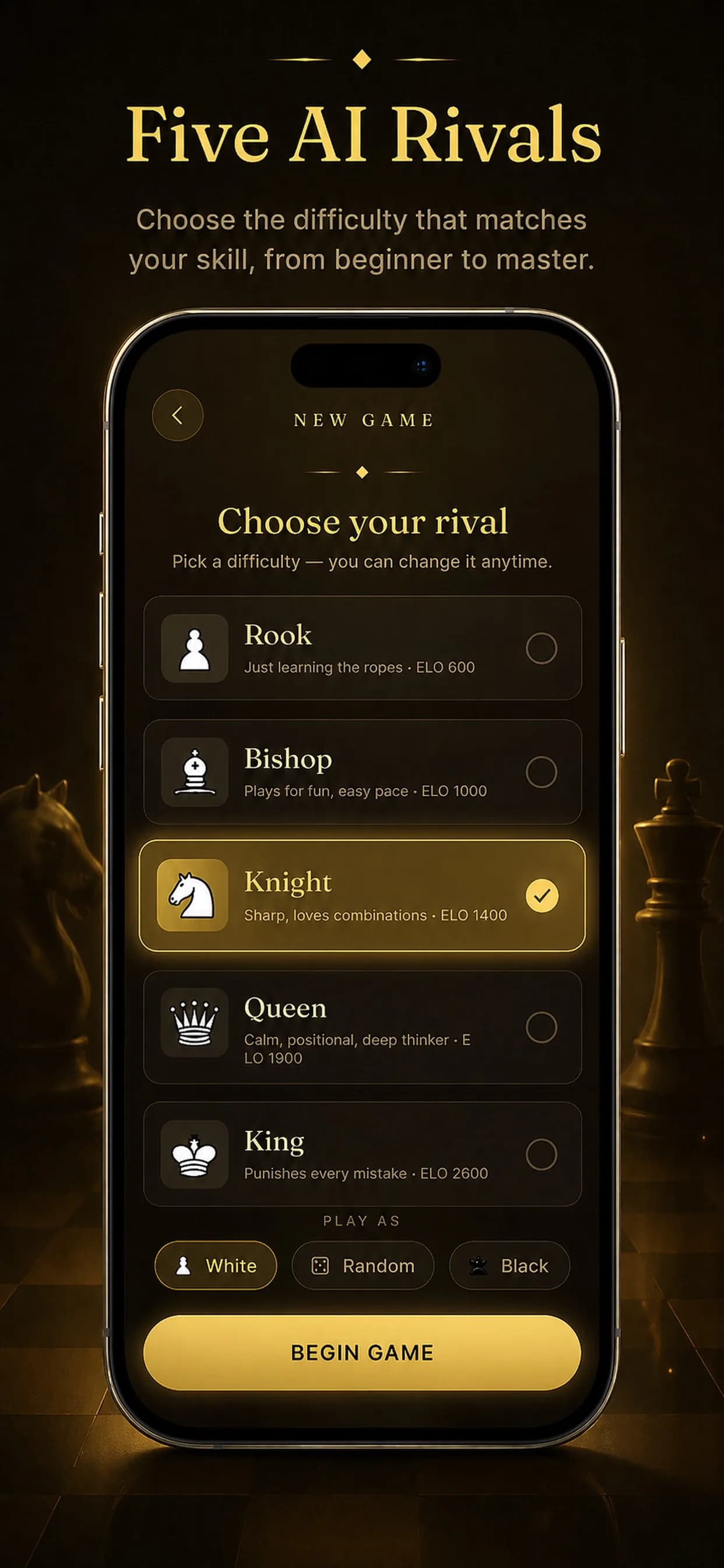 Black Gold Chess on iPhone, screen 1
