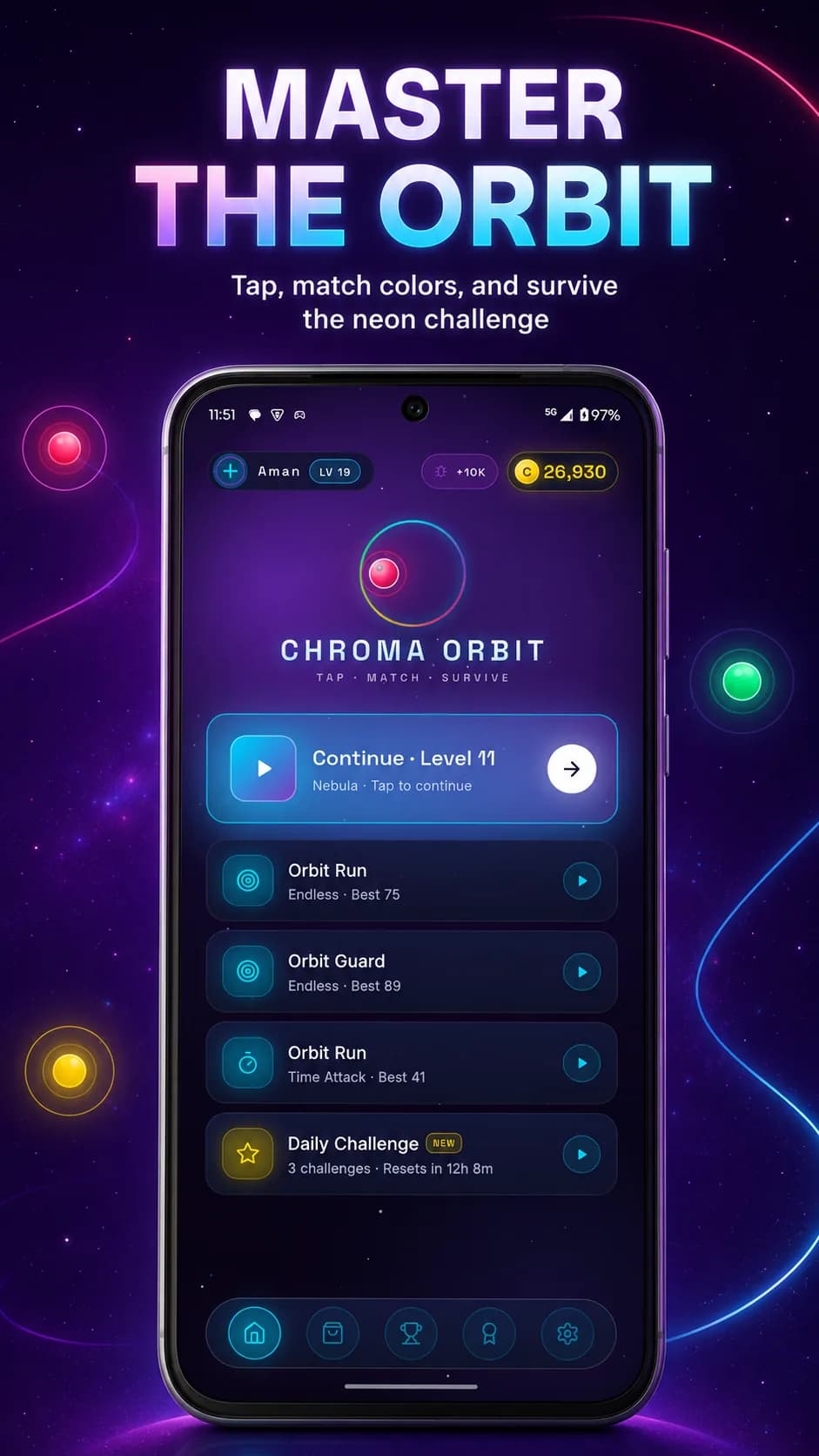 Chroma Orbit on Android phone, screen 1