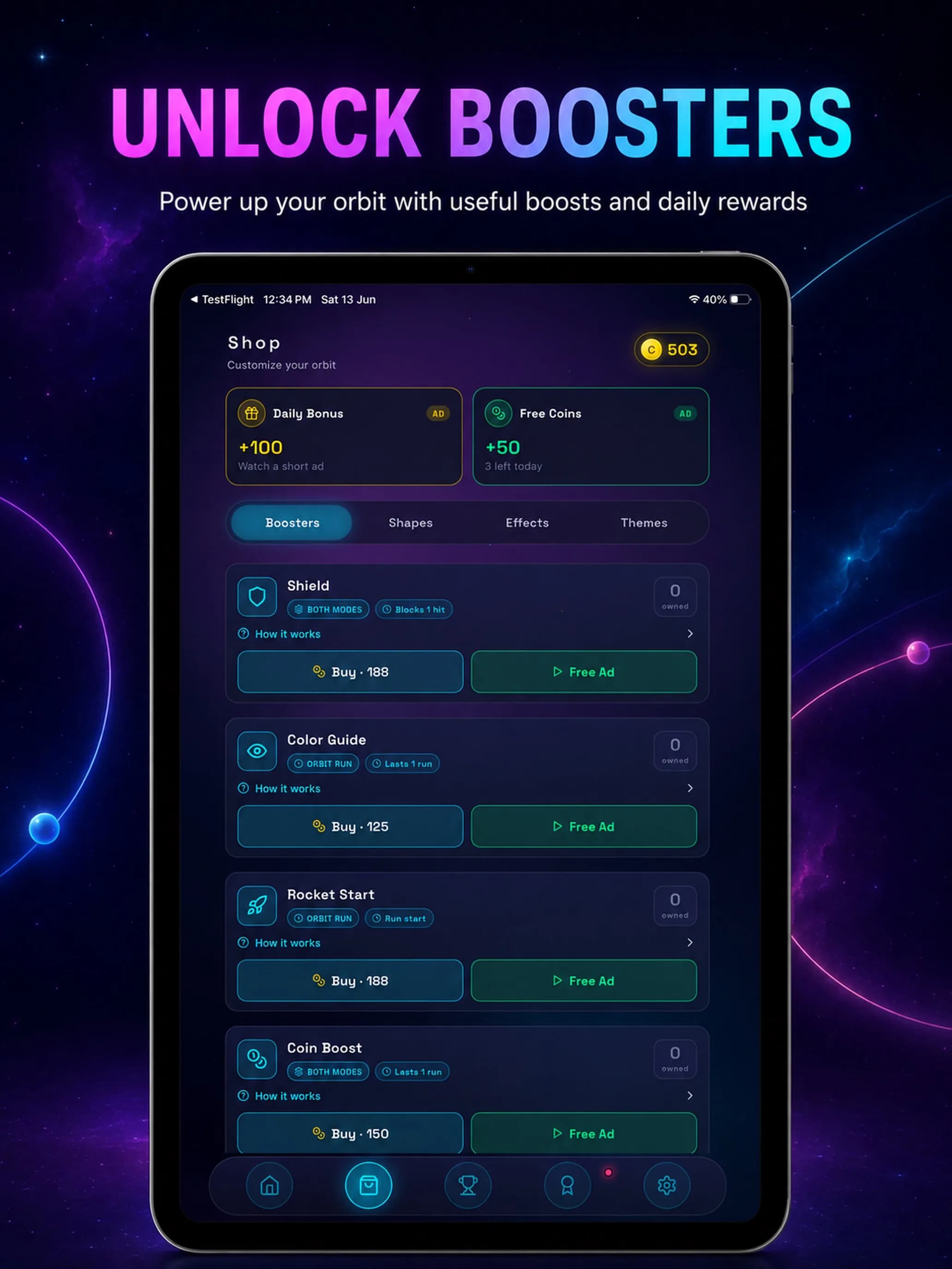 Chroma Orbit on iPad, screen 3