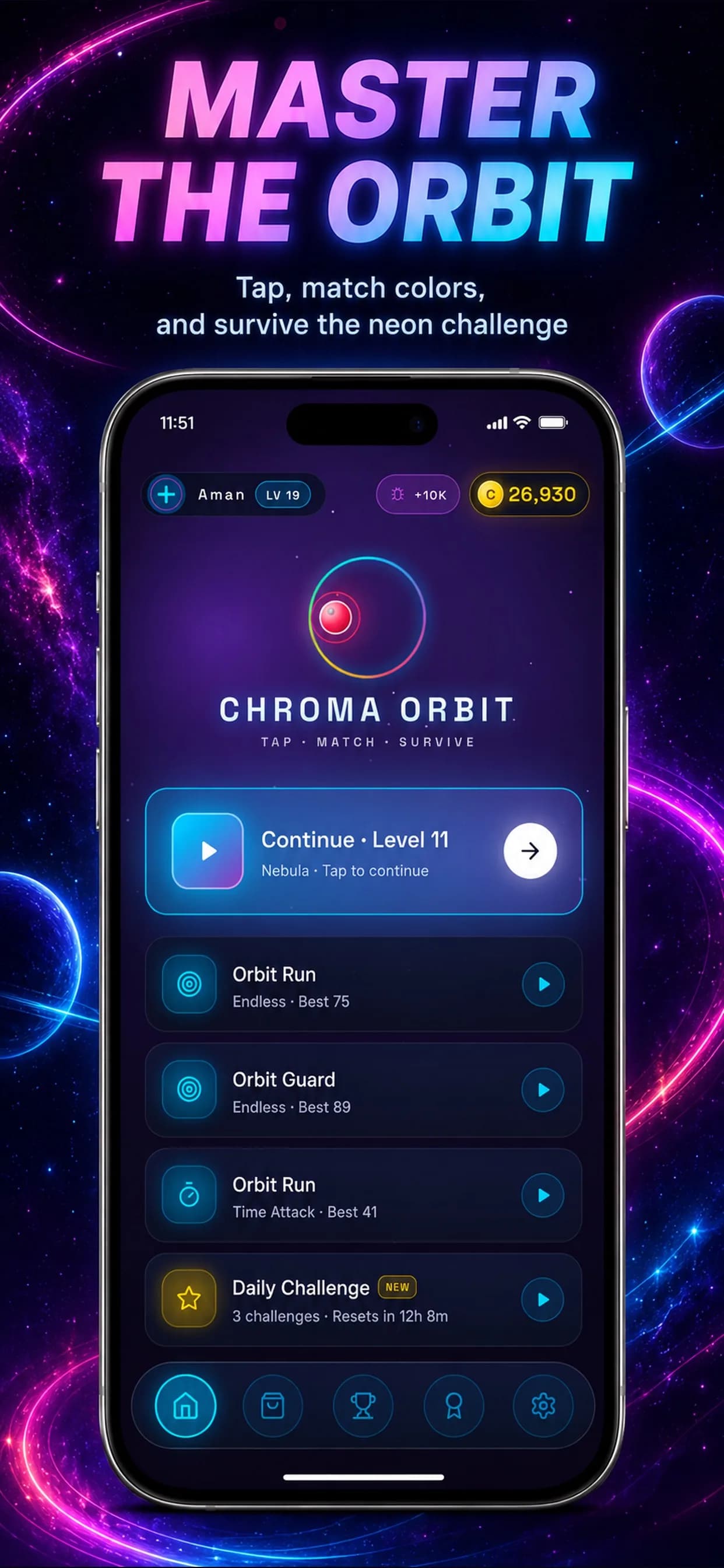 Chroma Orbit on iPhone, screen 1