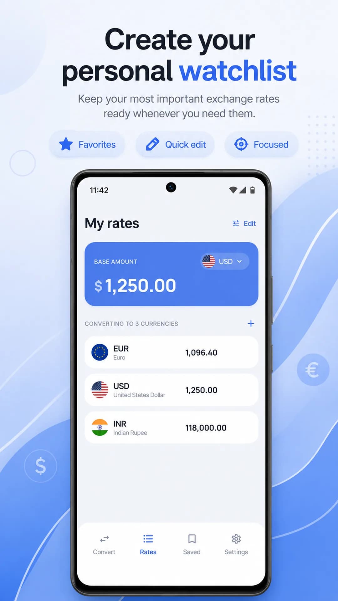 Currency Converter on Android phone, screen 1
