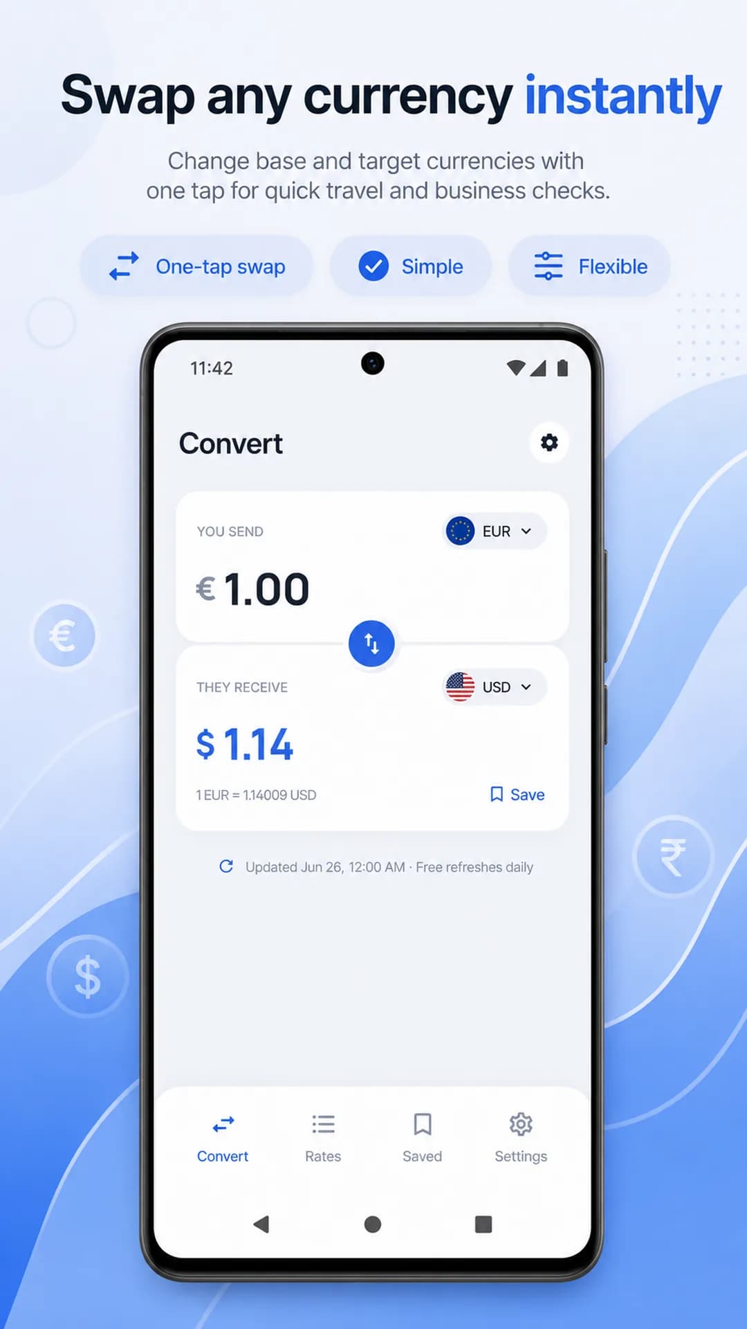 Currency Converter on Android phone, screen 6