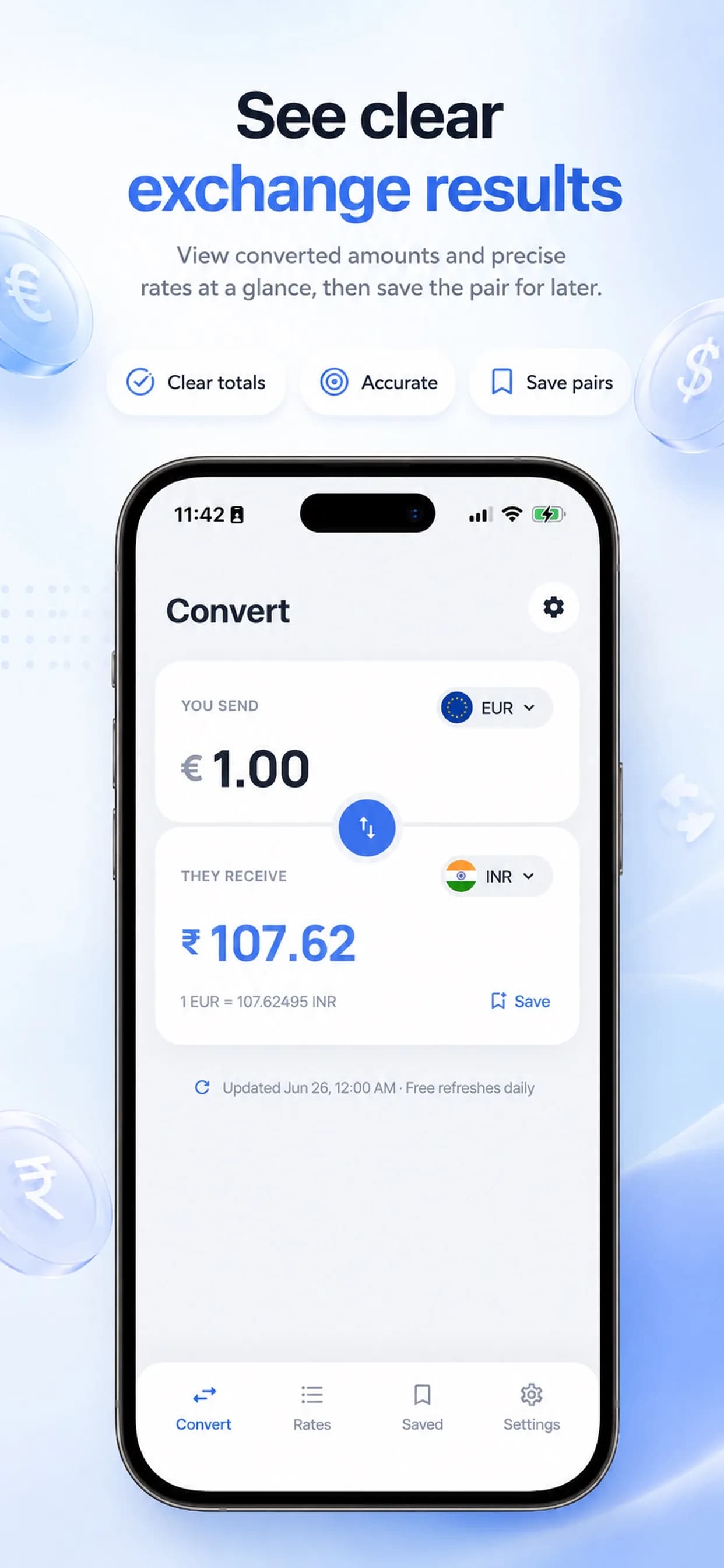 Currency Converter on iPhone, screen 1
