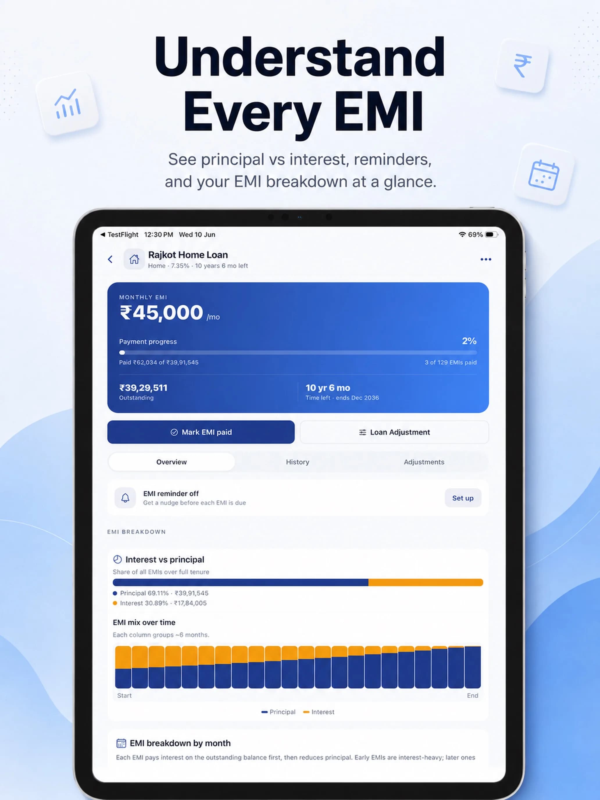 EMI Calculator on iPad, screen 5