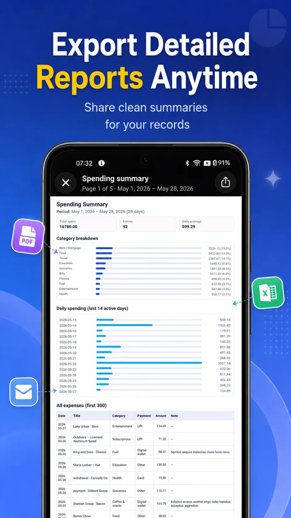 Expense Book on Android phone, screen 2
