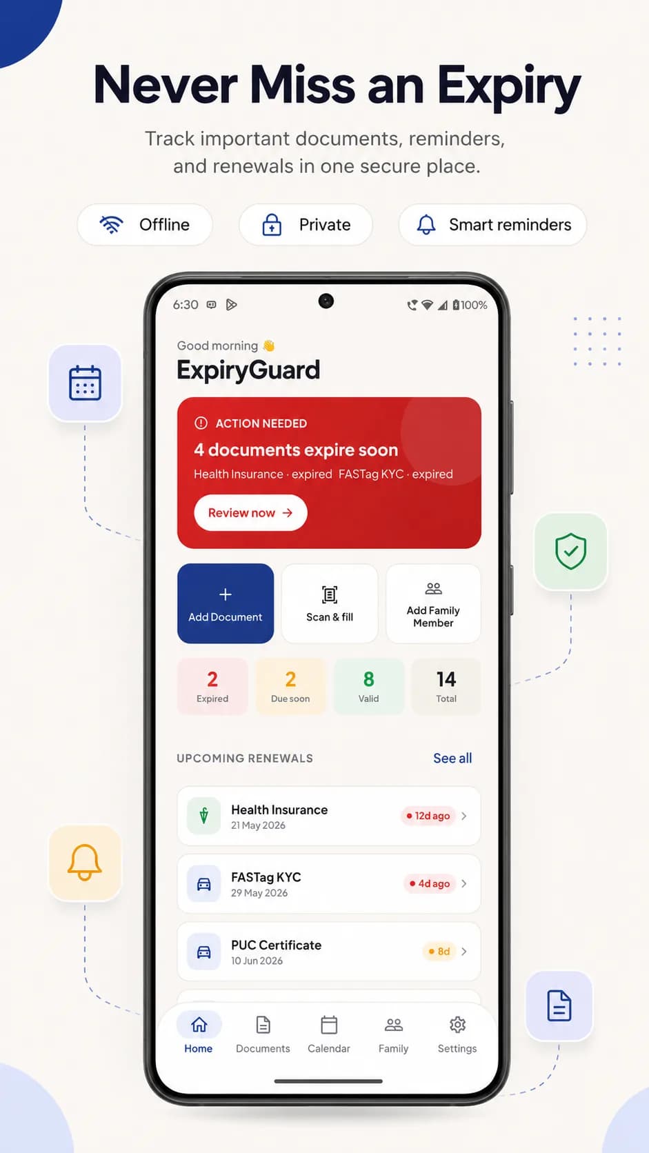 Expiry Guard on Android phone, screen 1