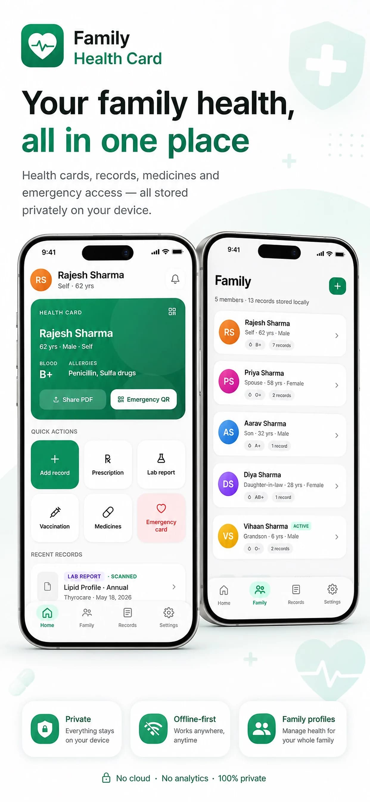 Family Health Card on iPhone, screen 2