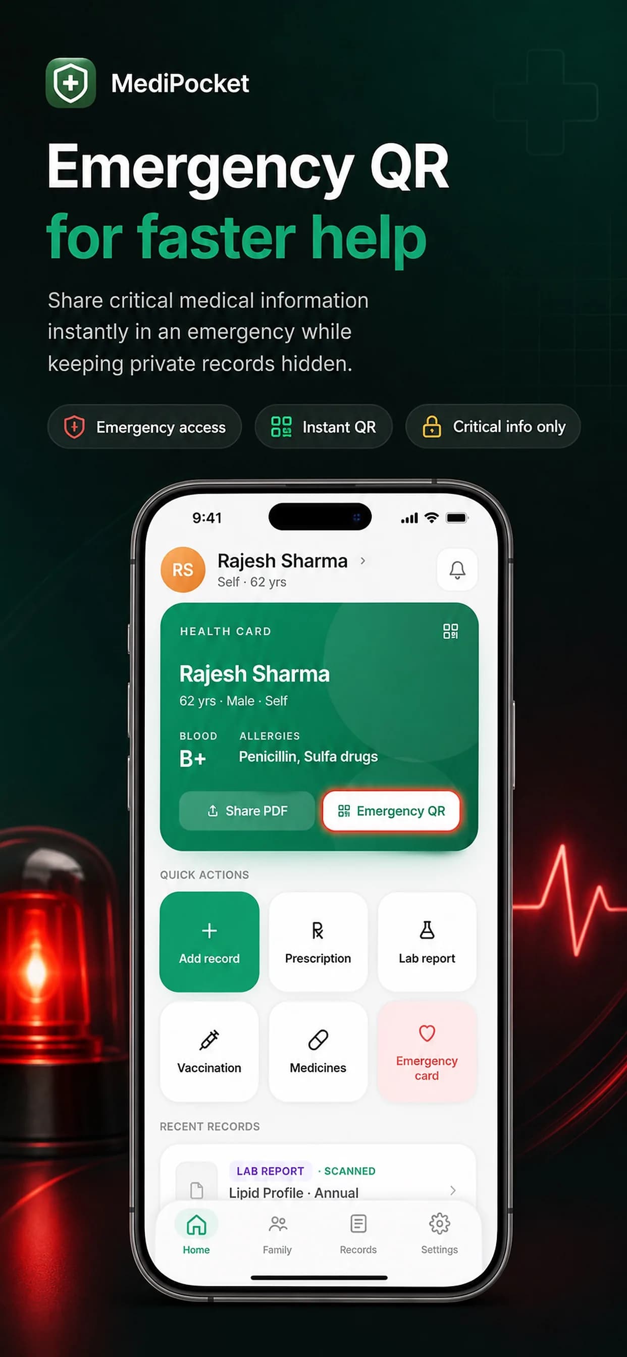 Family Health Card on iPhone, screen 7