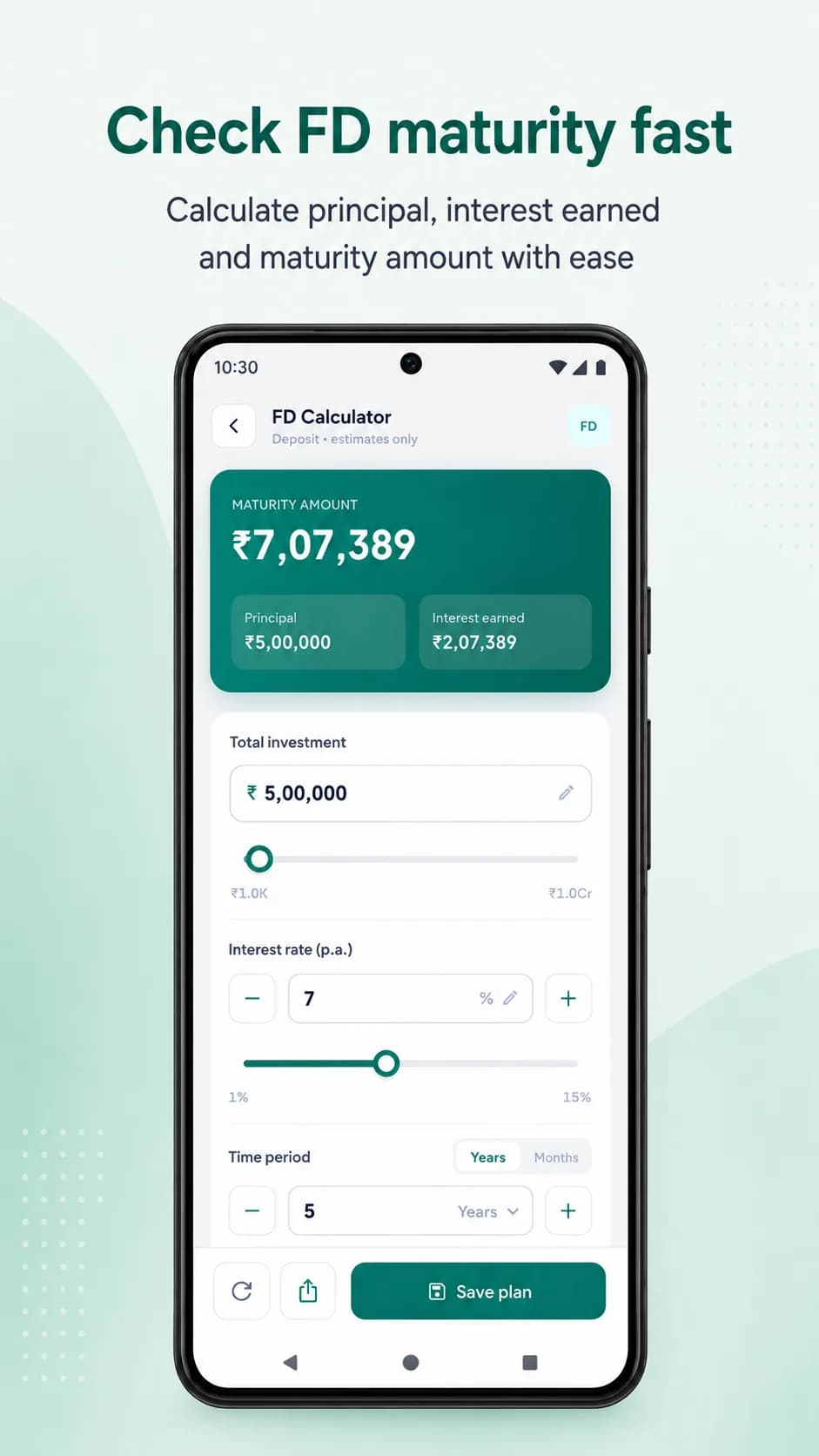 FinCalc on Android phone, screen 3