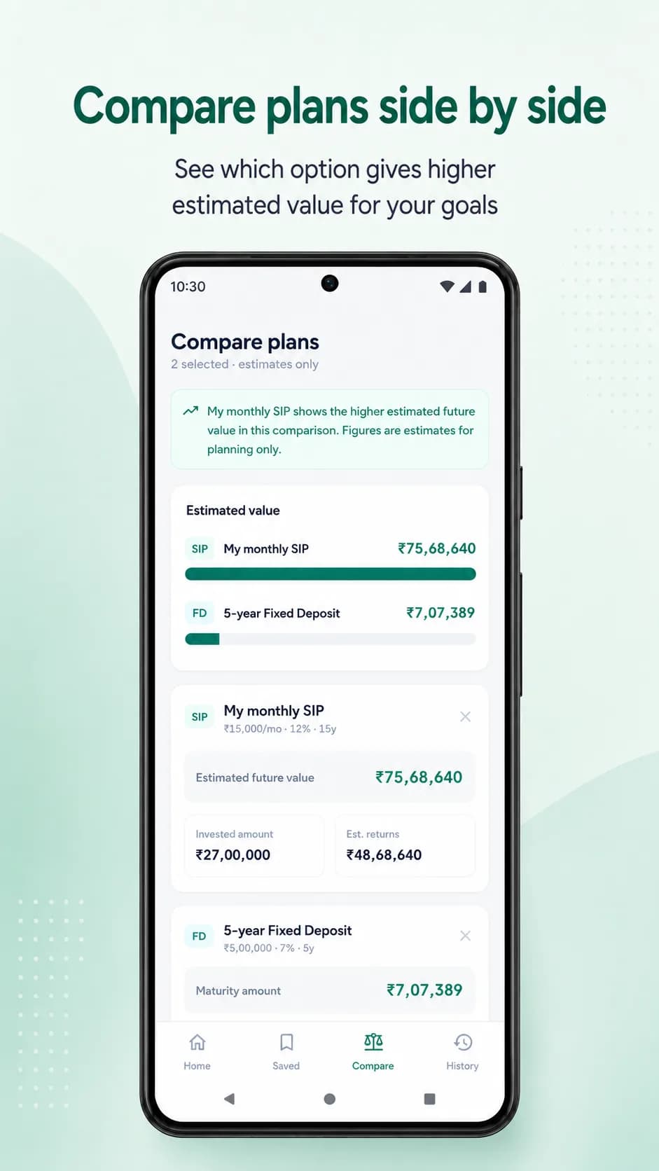 FinCalc on Android phone, screen 4