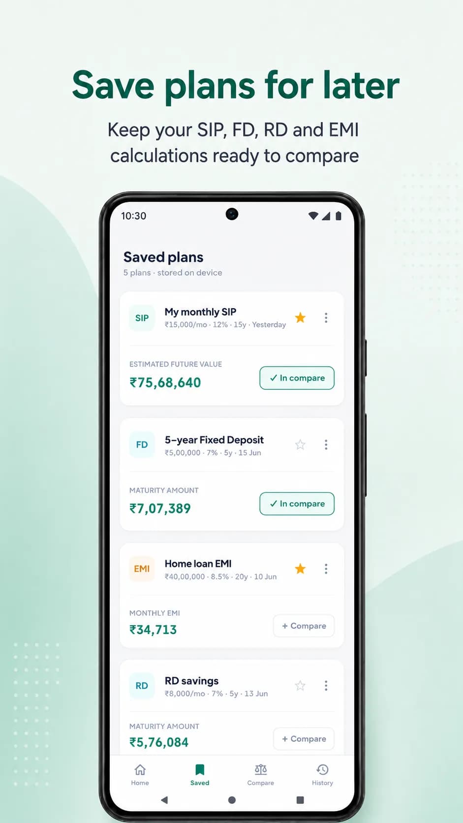FinCalc on Android phone, screen 6