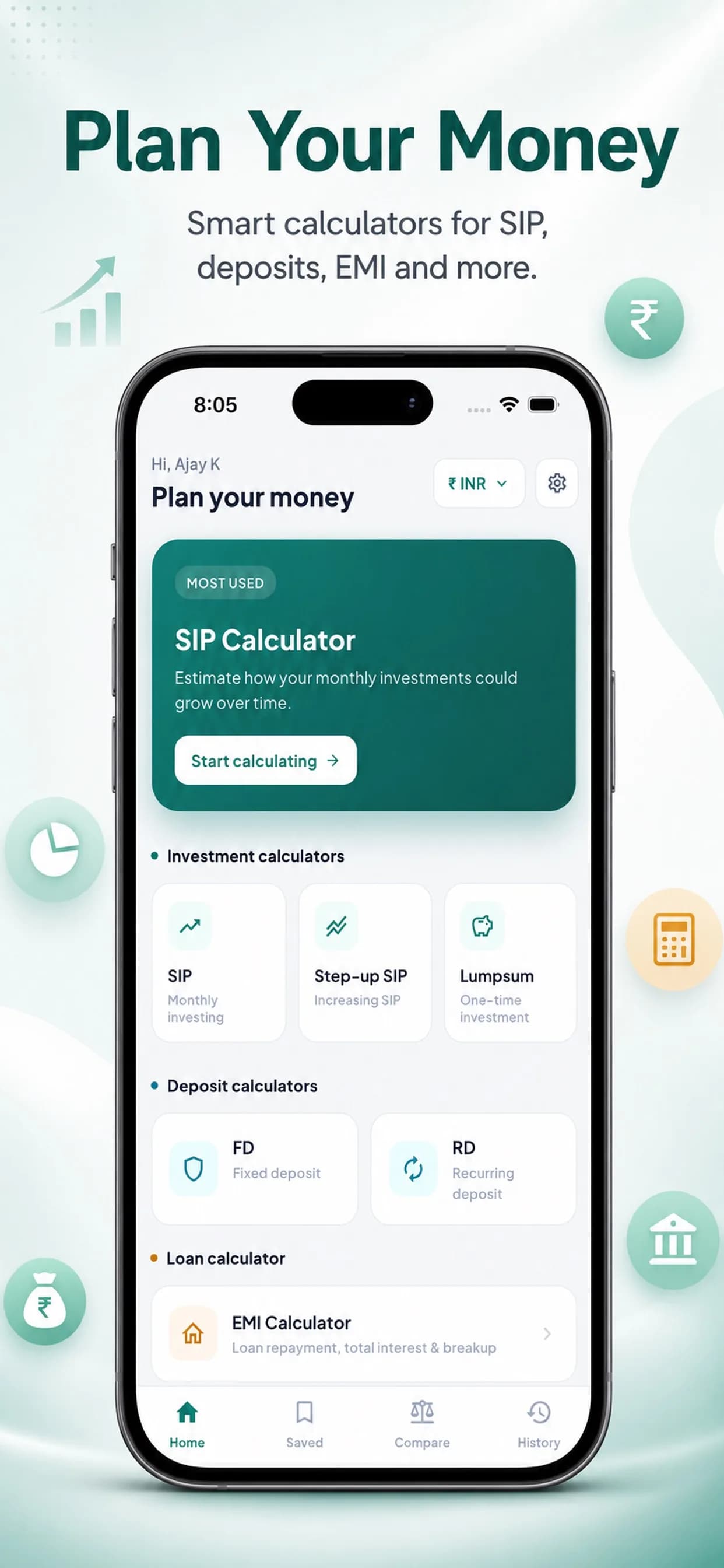 FinCalc on iPhone, screen 1