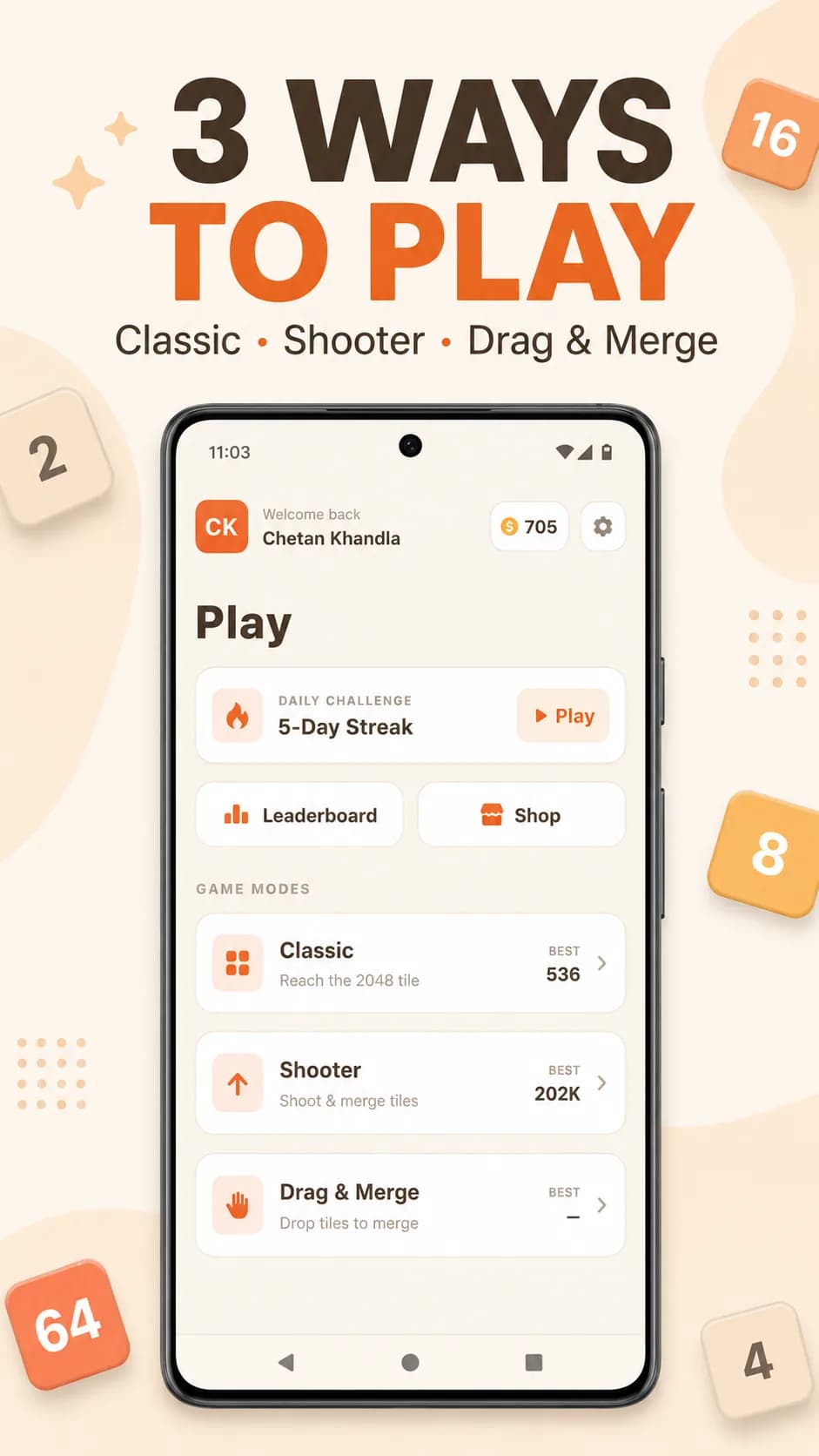 Infinity Number Merge on Android phone, screen 1