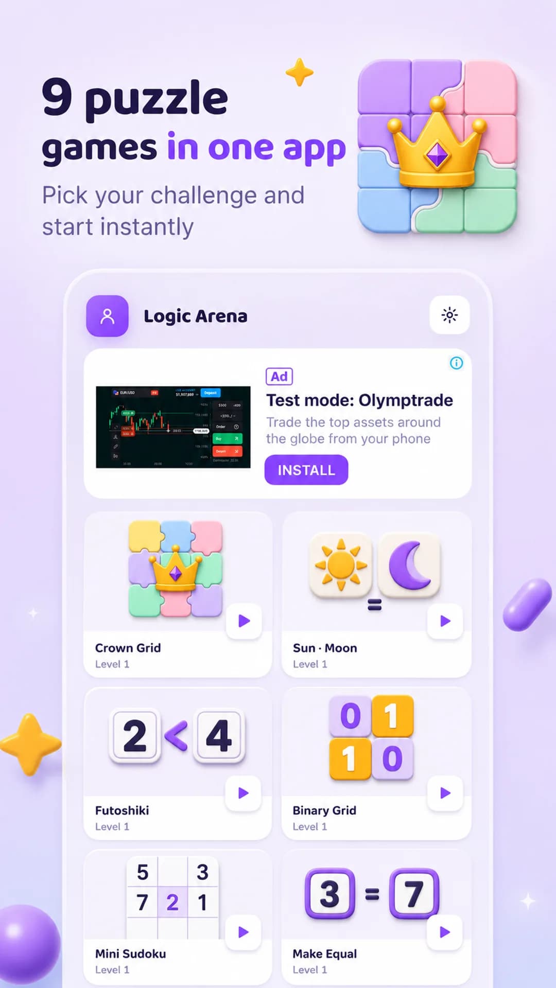 Logic Arena on Android phone, screen 1