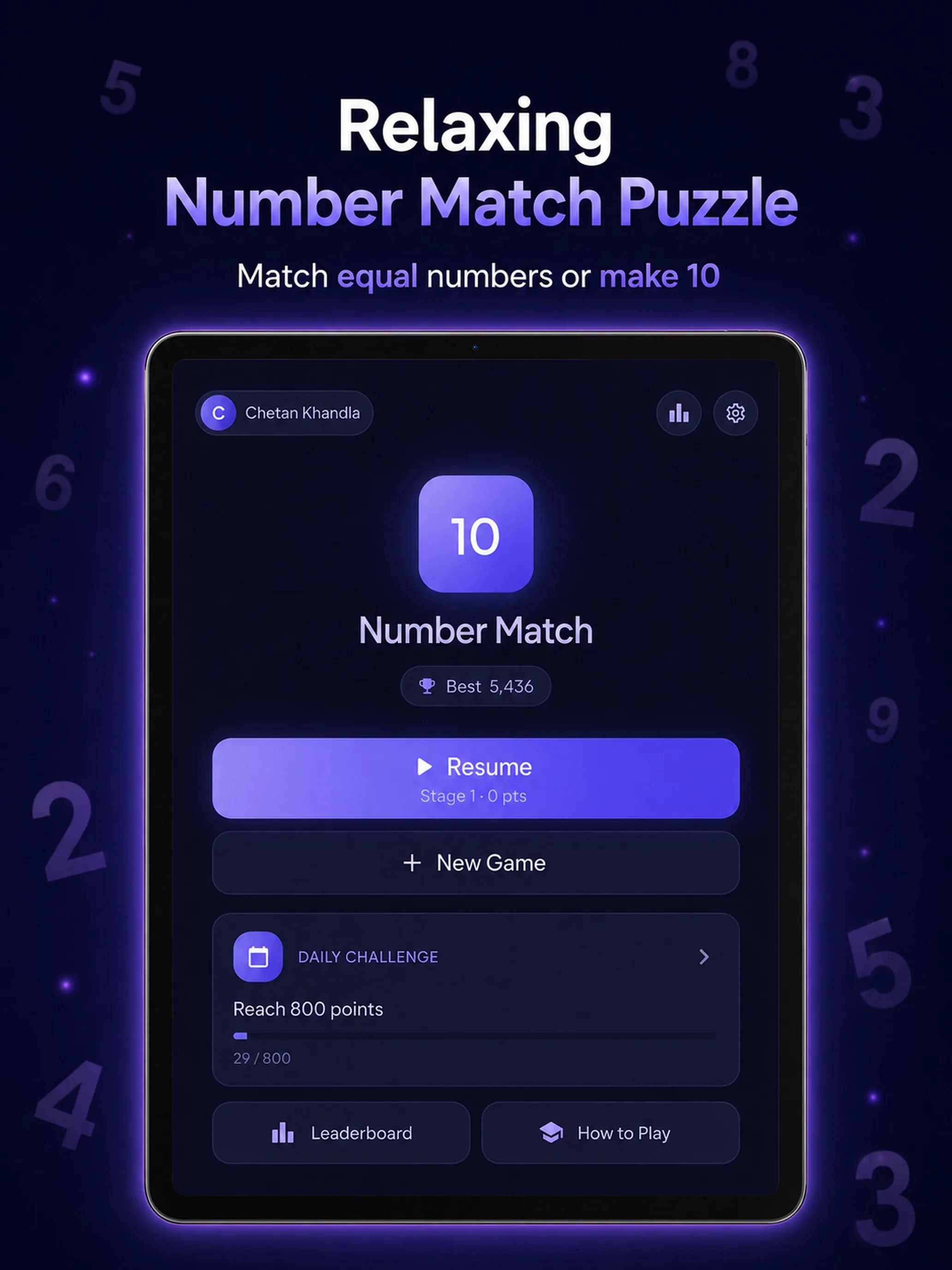 Number Match on iPad, screen 1
