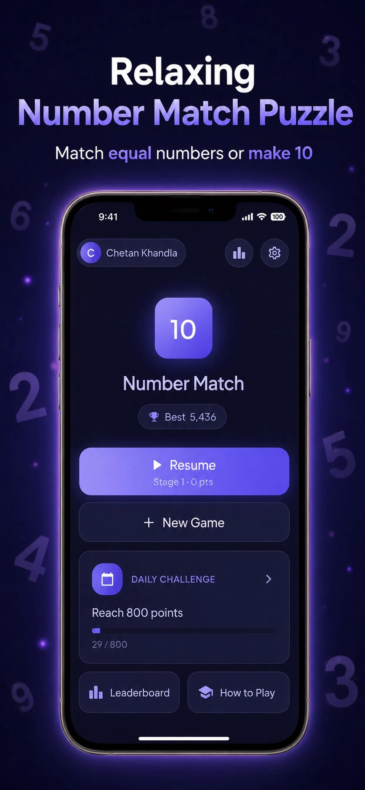 Number Match on iPhone, screen 1