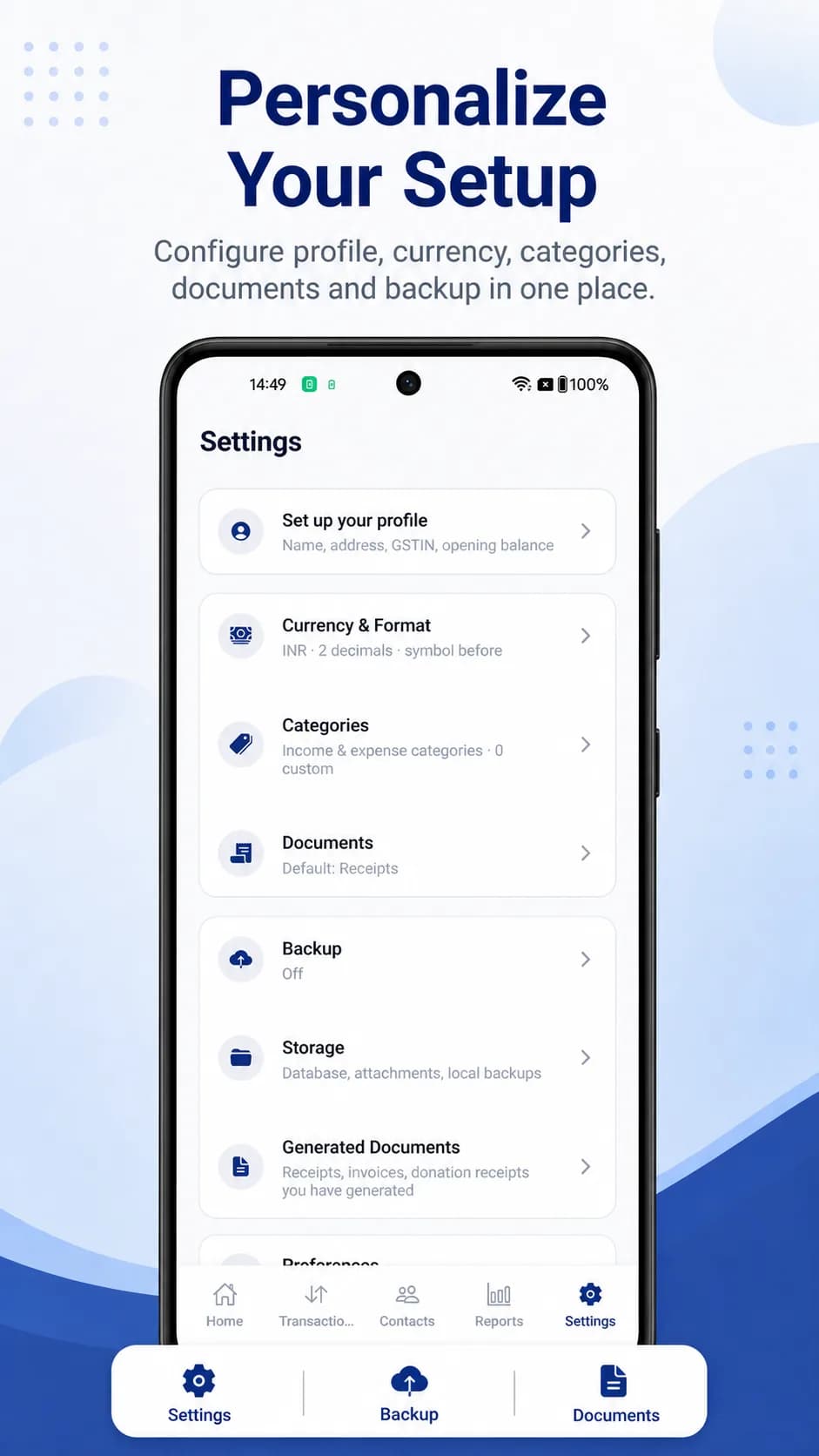 Simple Account Book on Android phone, screen 2