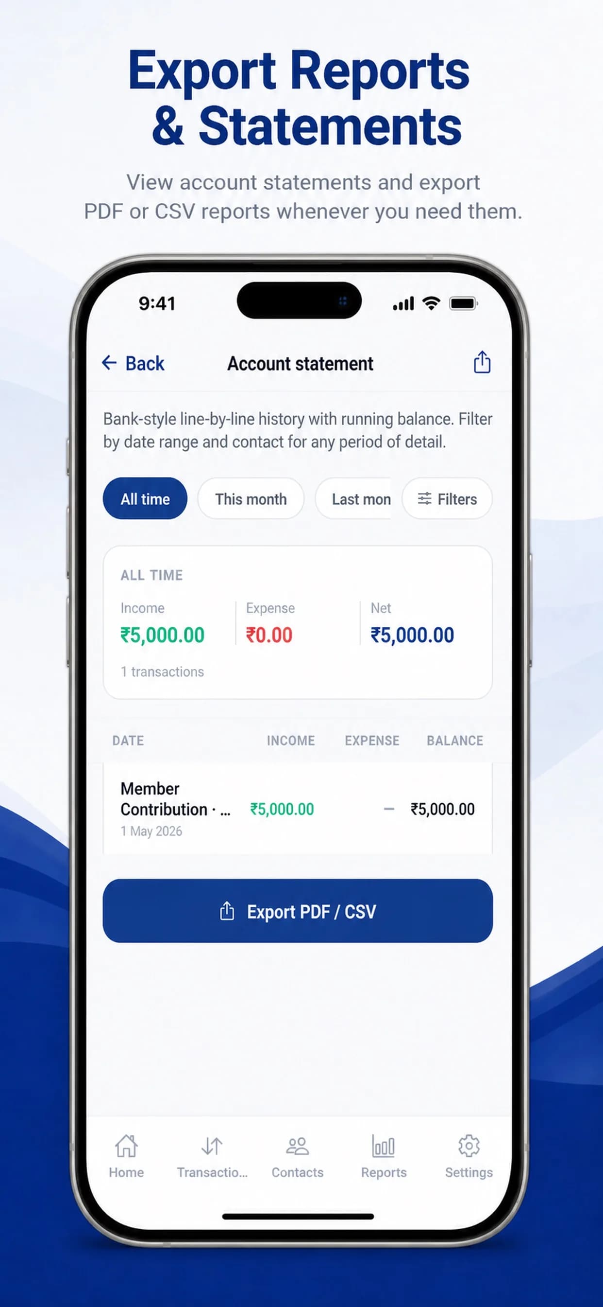 Simple Account Book on iPhone, screen 1