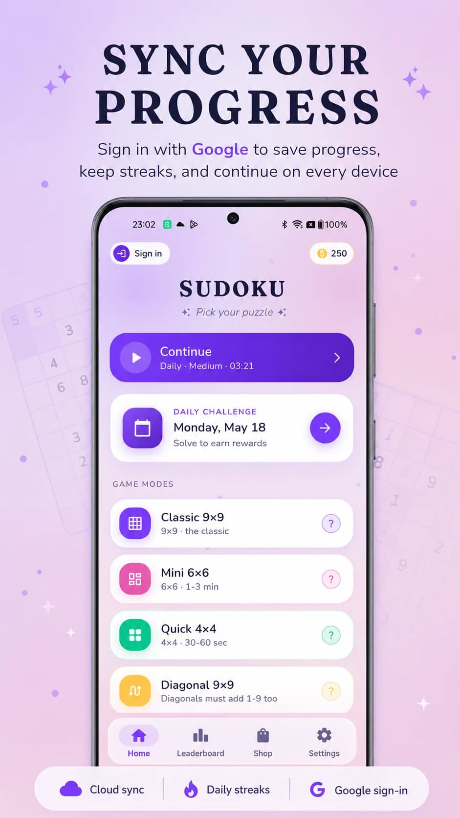 Sudoku Breeze on Android phone, screen 1