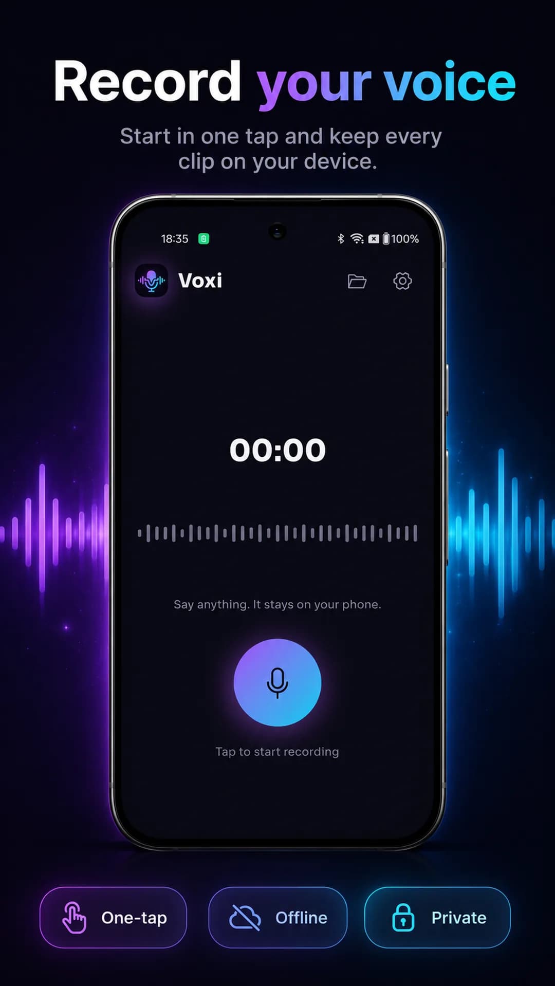 Voxi on Android phone, screen 1