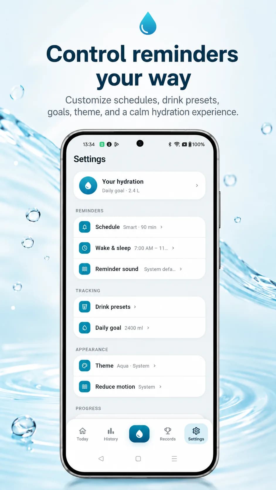 Water Tracker on Android phone, screen 7