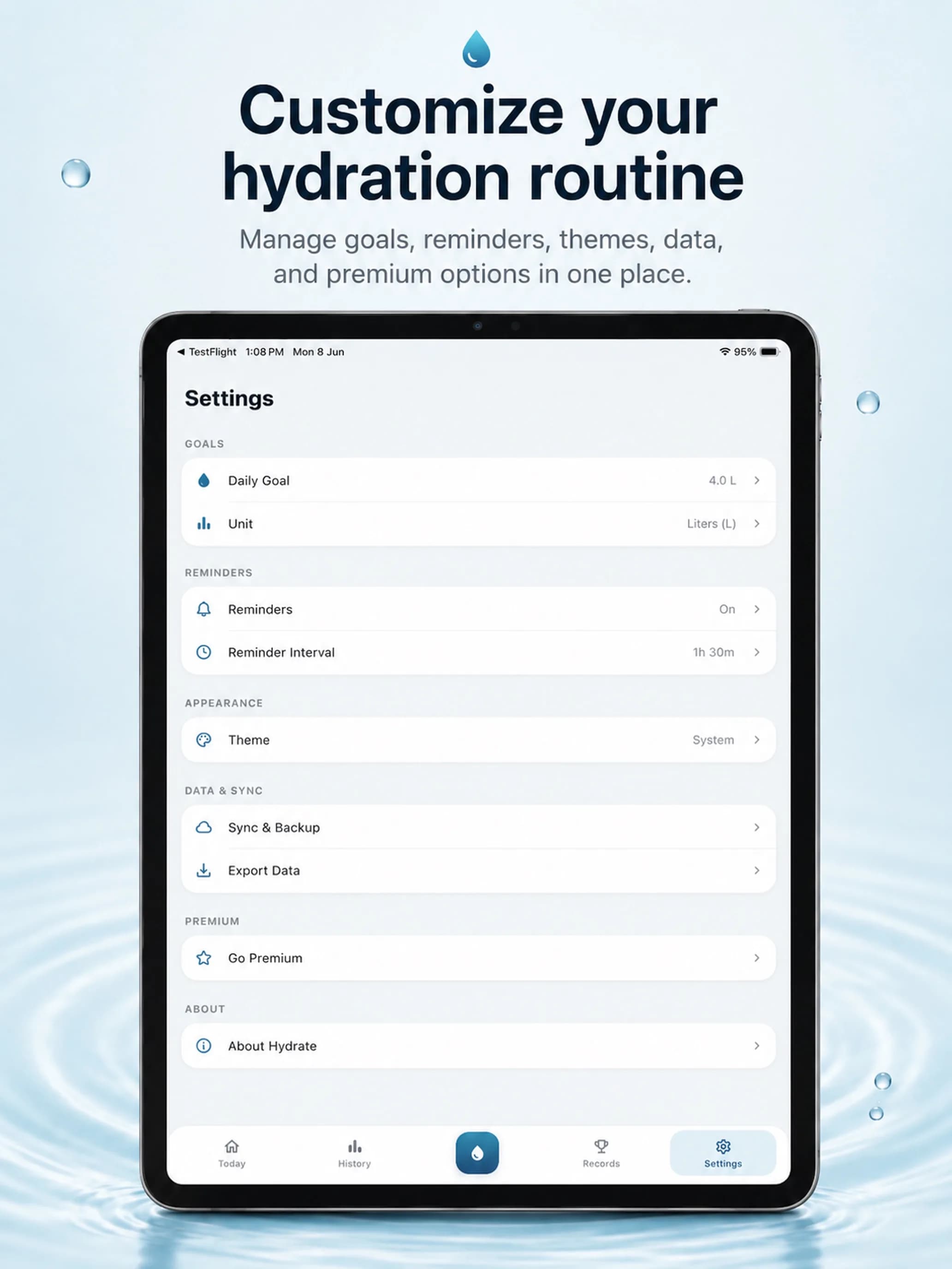 Water Tracker on iPad, screen 4