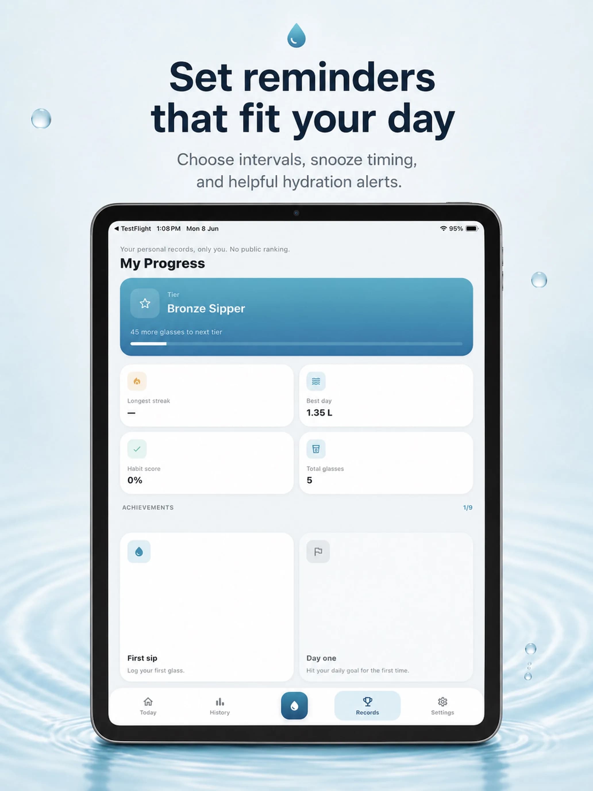 Water Tracker on iPad, screen 2