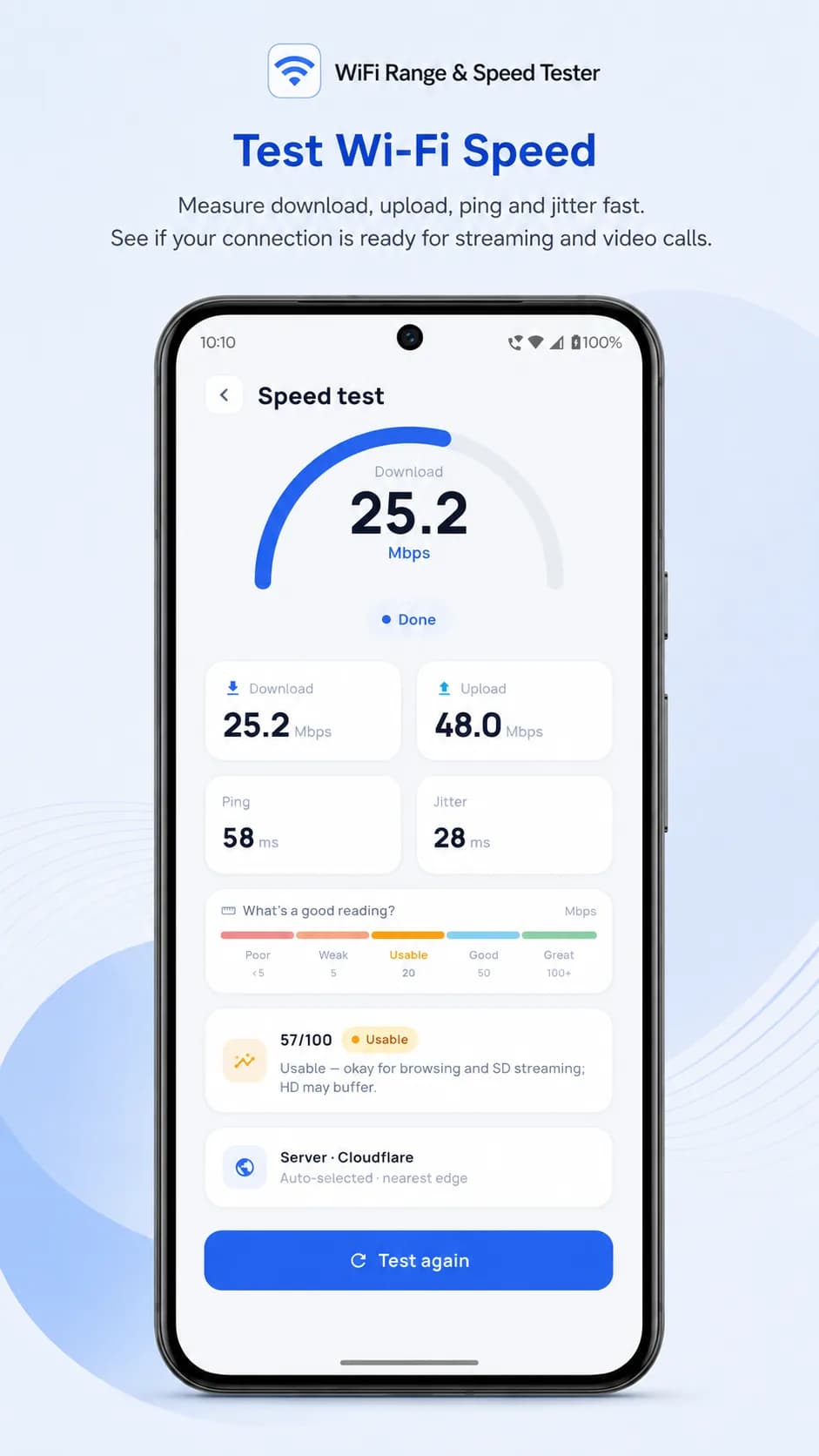 Wi-Fi Range & Speed Tester on Android phone, screen 3
