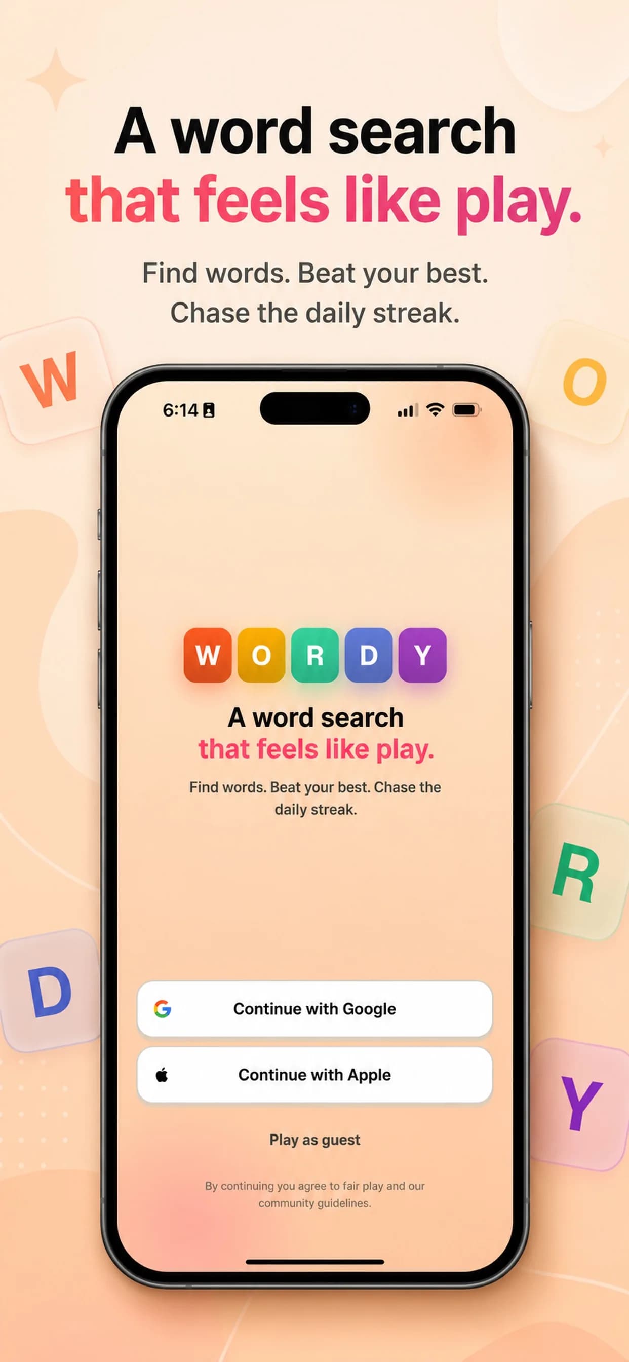 Wordy on iPhone, screen 2